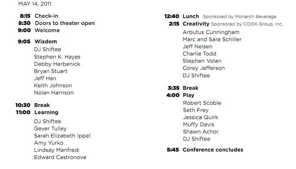 TEDxBloomington Schedule
